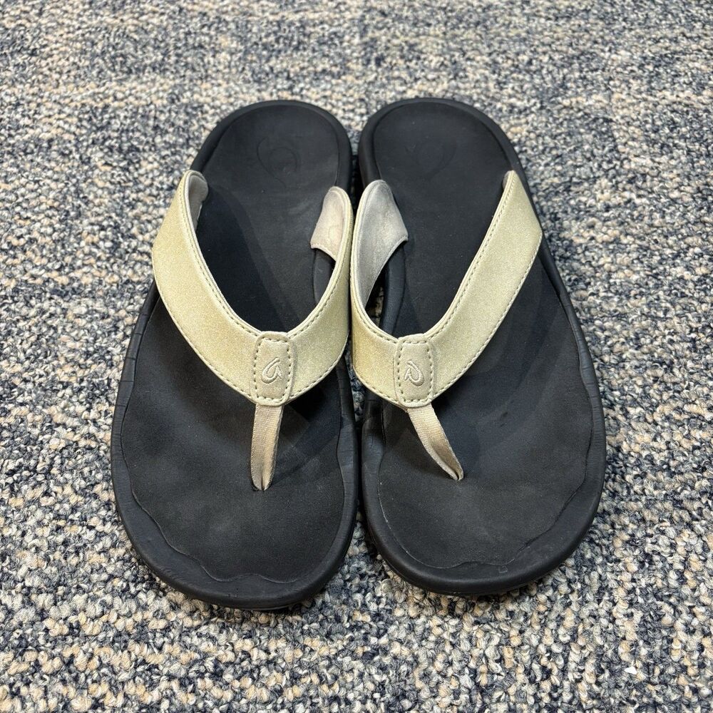 Olukai Women's Ohana Flip Flops Gold Black Size 9 EU 39